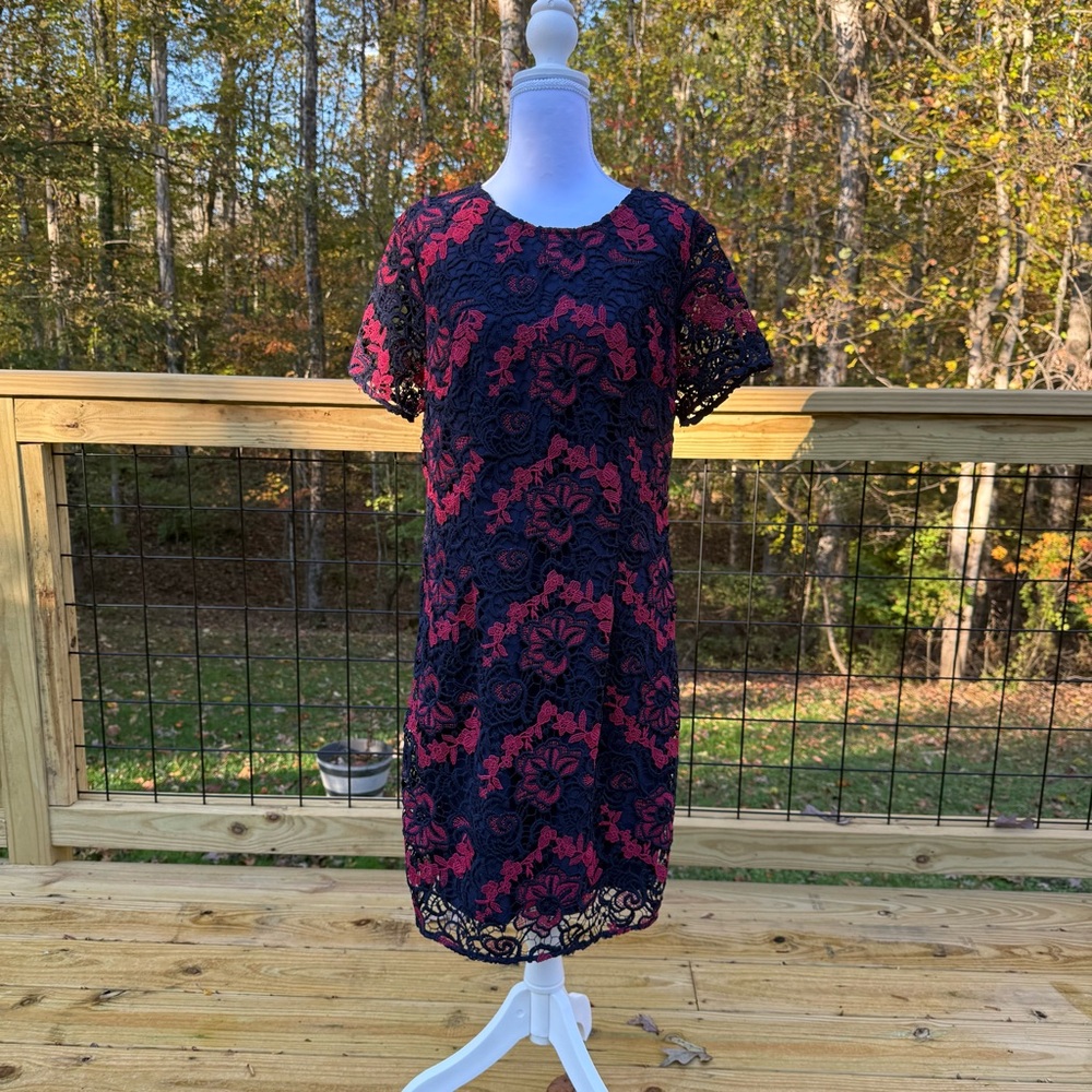 Banana Republic Red & Navy Elegant Lace Dress EUC - Picture 5 of 6